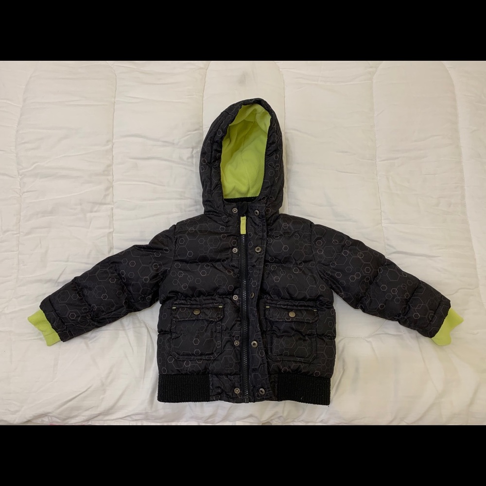 Puffer Jacket Black & Neon Green Sz 18M